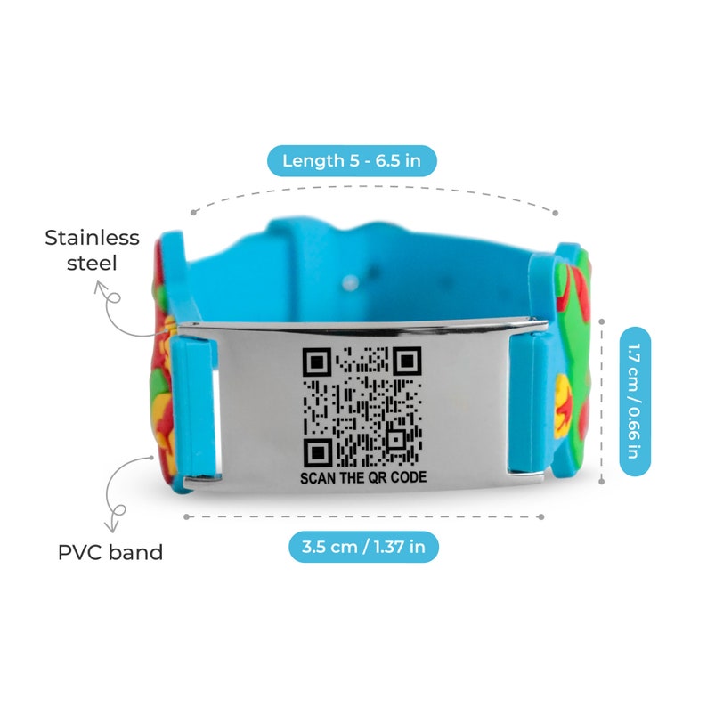Smart QR Code Kids Emergency Bracelet, Personalized Scannable Medical ...