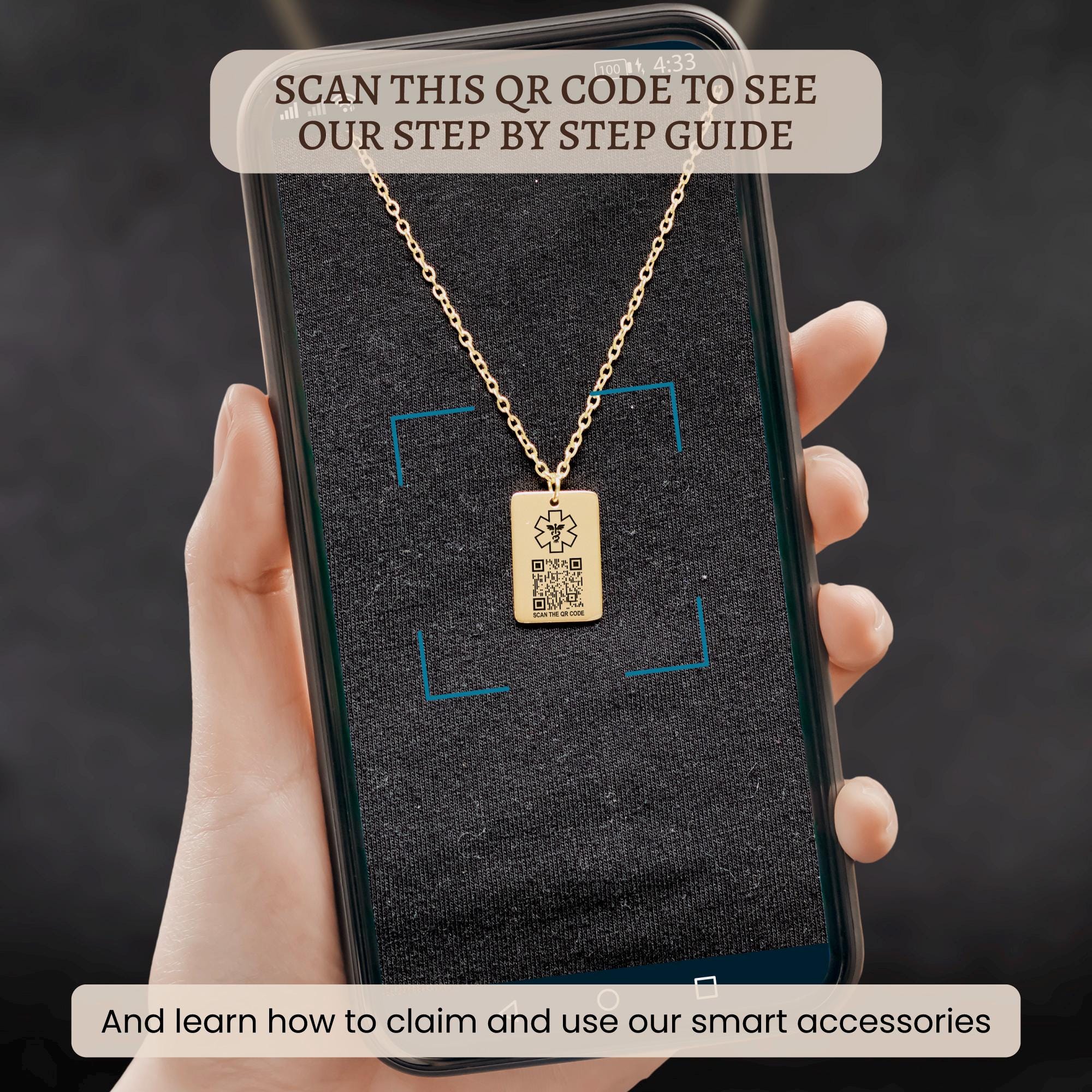 Medical ID Smart QR Code Elegant Necklace for Women, Custom Scannable ...