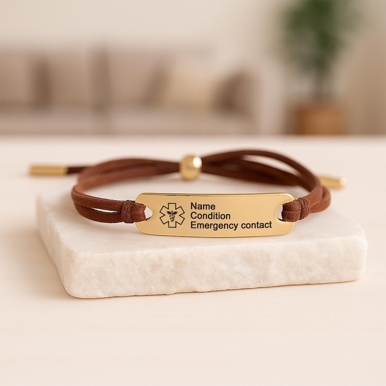 Pulsera de emergencia, pulsera de identificación médica para mujer, pulsera para diabéticos, pulsera de alerta médica con cordón, pulsera para autismo, pulsera para alergias imagen 1