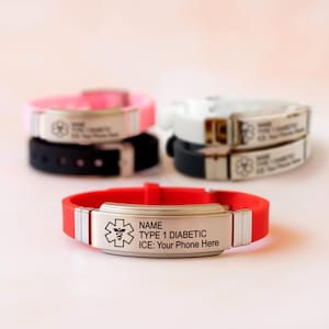 Emergency Bracelet, Personalized Medical Alert Bracelet, Allergy Bracelet, Diabetic, Medical Id Bracelet Woman, Kids Medical ID Bracelet