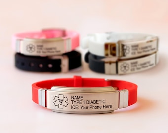 Emergency Bracelet, Personalized Medical Alert Bracelet, Allergy Bracelet, Diabetic, Medical Id Bracelet Woman, Kids Medical ID Bracelet