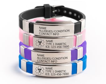 Emergency bracelet, Personalized sport bracelet, allergy bracelet, medical alert bracelet women, autism bracelet, kids medical ID bracelet