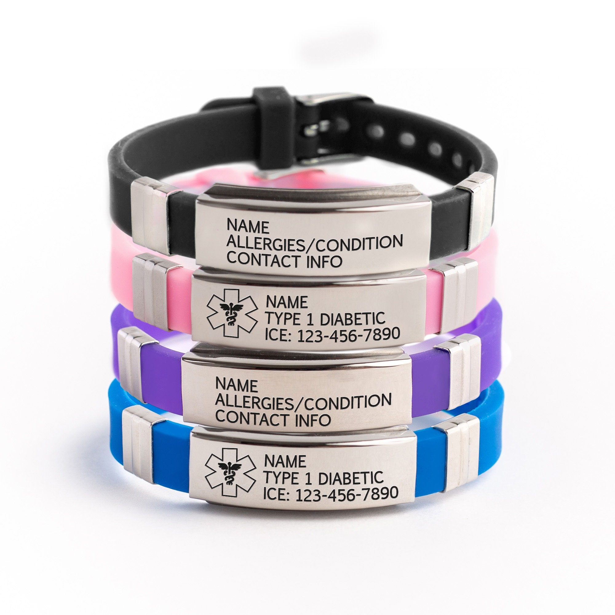 Bracelet Silicon Emergency Autism Allergy Diabetes Custom Kids Medical  alert ID | eBay