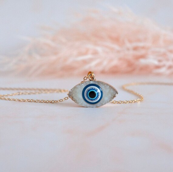 Gold Evil Eye Necklace All Seeing Eye Greek Necklace Lucky Charm