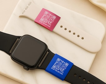 Custom Alert Smart QR Code ID Tag For Watch Band, Engraved Apple Watch Safety Medical Discreet Plate, Fitness Runners Wrist Smartwatch