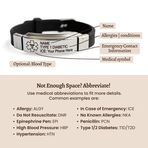 Emergency Bracelet, Personalized Sport Bracelet, Allergy Bracelet, Medical Alert Bracelet Women, Autism Bracelet, Kids Medical ID Bracelet image 3