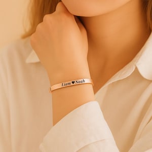 Custom Bar Cuff Bracelet for Women – Personalized Engraved Quote, Hidden Message, Motivational Jewelry Gift for Her