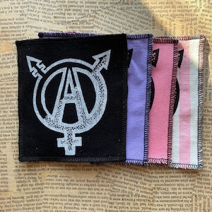 Trans Anarchy symbol - screen printed sew on patch