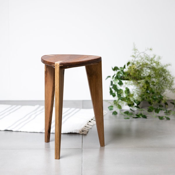 Walnut stool flat seat Height 45 cm - 18", Free shipping, Three-legged, Stool, Craft master, Solid wood, Wooden Stool, Handmade