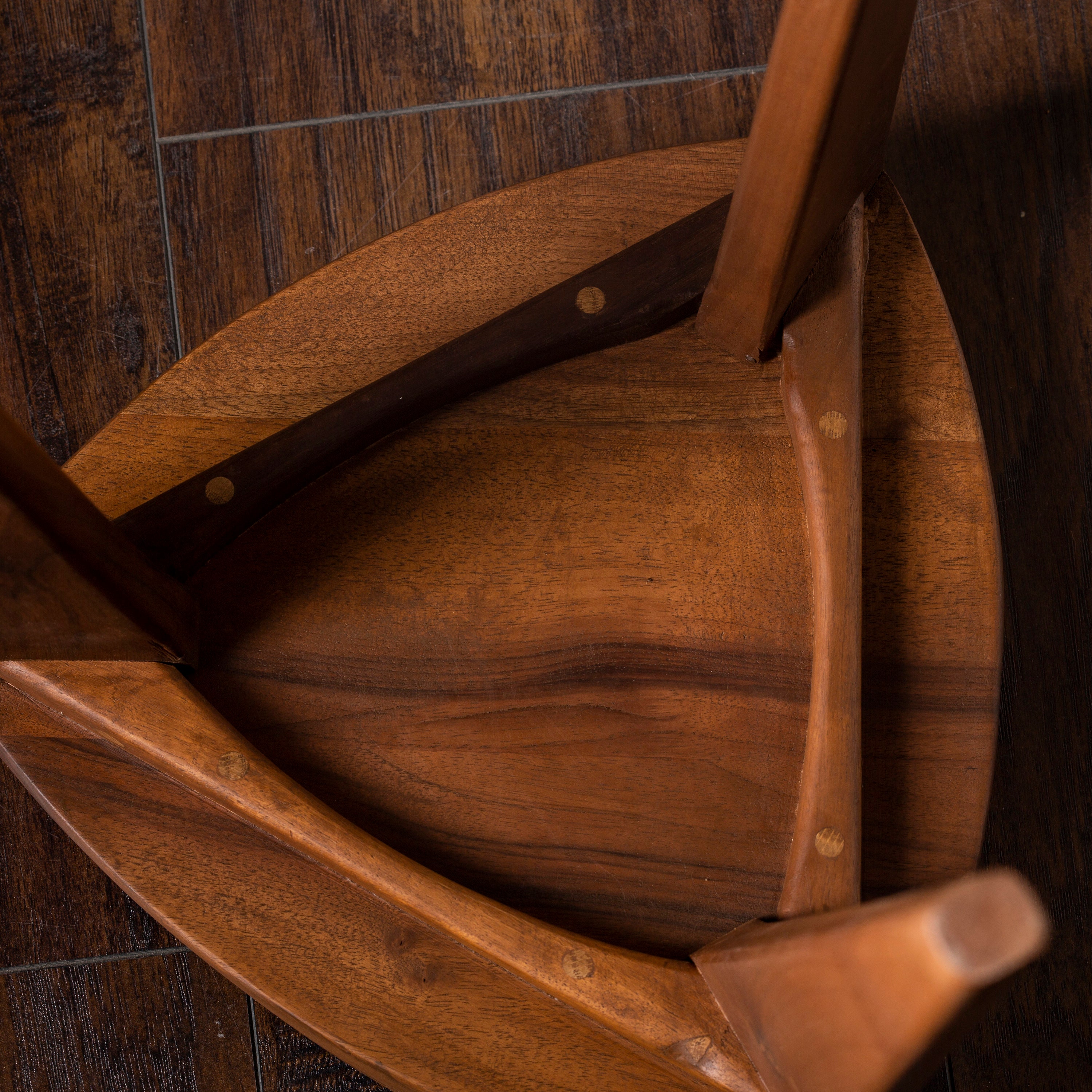 Walnut Wood Three Legged Stool - Carved Seat - Handmade