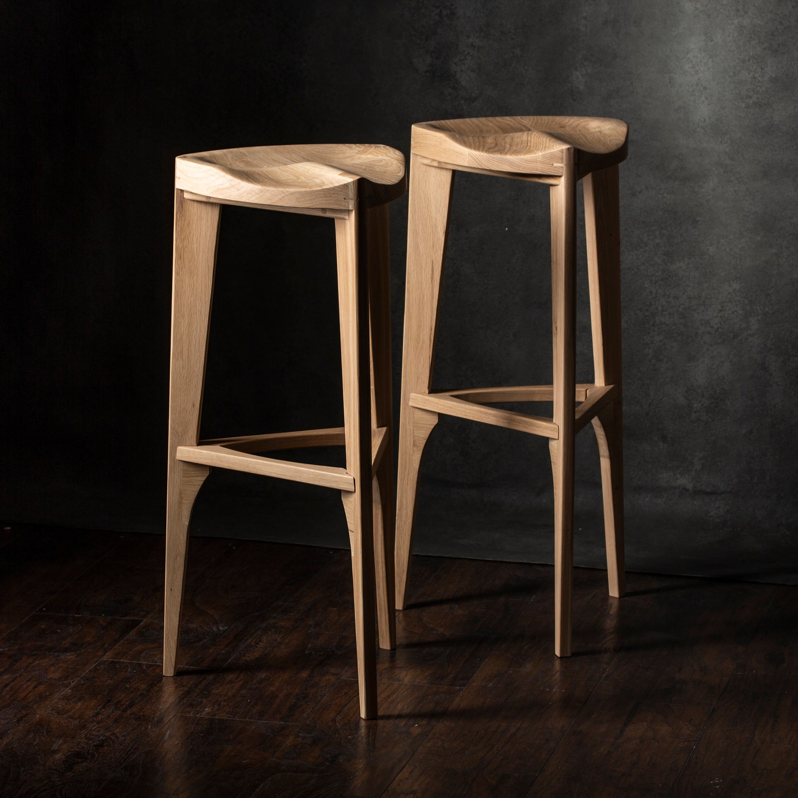 Oak Wood Bar Stool Three Legged Stool Carved Seat Etsy