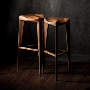 Walnut wood bar stool Three legged stool Carved seat Counter stool Bar stool 24 to 34 height Bar counter table Free shipping image 3