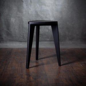 Black Wooden Stool – Handmade Burnt Hardwood, Japandi Accent