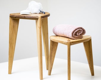 Acacia stool - Three legged - Set of two -Height 18" and 12" shower stools set - table and small milking stool - bathroom set - shower bench