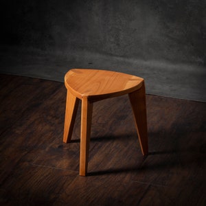 Cherry wood small three-legged stool - Flat seat - Handmade - Bedroom - 12&quot; height - Side table - Step stool - Milking stool -Free shipping