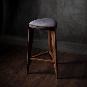 Terza Stoffa – Walnut Bar Stool with Upholstered Seat | Handcrafted Solid Wood Stool | Minimalist Bar Chair