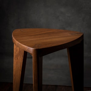 Walnut wood small three legged stool Flat seat Handmade Natural finish 12 height Side table Step stool Milking stool image 6