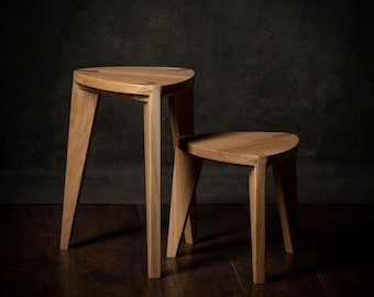Set of three legged stool - Oak wood - Natural black or walnut color - Free Ship -  Industrial style - Minimalist - Nightstand bedside table