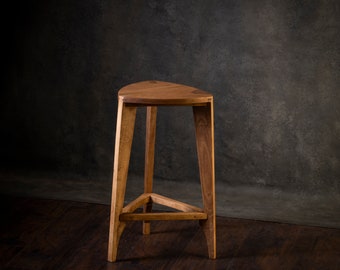 Walnut wood bar stool - Three-legged stool - Flat seat - Counter stool - Bar stool - 24" to 34" height - Bar counter table - Free shipping