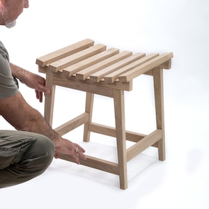 Nara Saji Wooden Garden Ottoman – Water & Weather-Resistant Outdoor Stool – 20” Seat – Patio Furniture