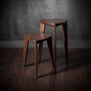 Takai Tall Nesting Side Tables – Handmade Steamed Walnut Triangle Accent Table Set, 18 & 24 Inch High