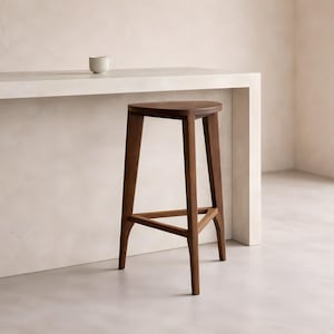 Walnut Bar Stool – Flat Seat, Handmade 3-Leg Counter Stool (61–81 cm)
