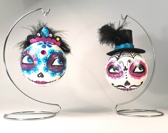 Mr and Mrs Ofrenda Sugar Skull Ornaments