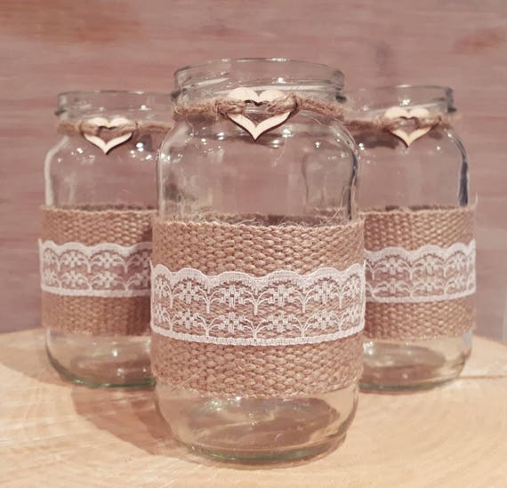 Jar with Hessian and Twine Detail Glass Vase