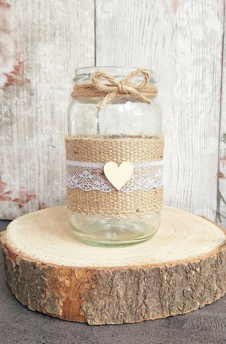 12 Wedding Jars Decorated Jars Hessian Burlapwhite Lace Etsy UK