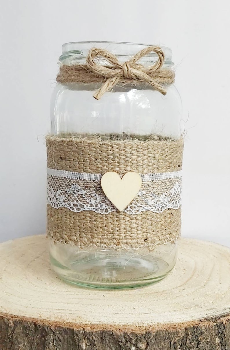 12 Wedding Jars Decorated Jars Hessian Burlapwhite Lace Etsy UK