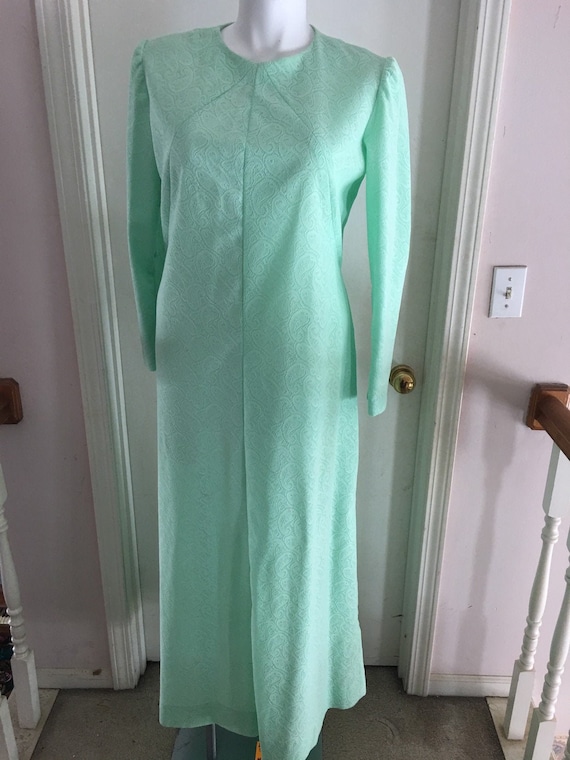 1970's  POLYESTER MOB dress mint green paisley for