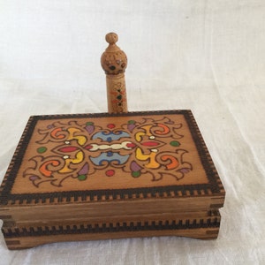 Hand Painted with Pyography Wooden Folk Art Box With Hand Painted Wood Piece Folk Art Box Wood Folk Art Box image 2