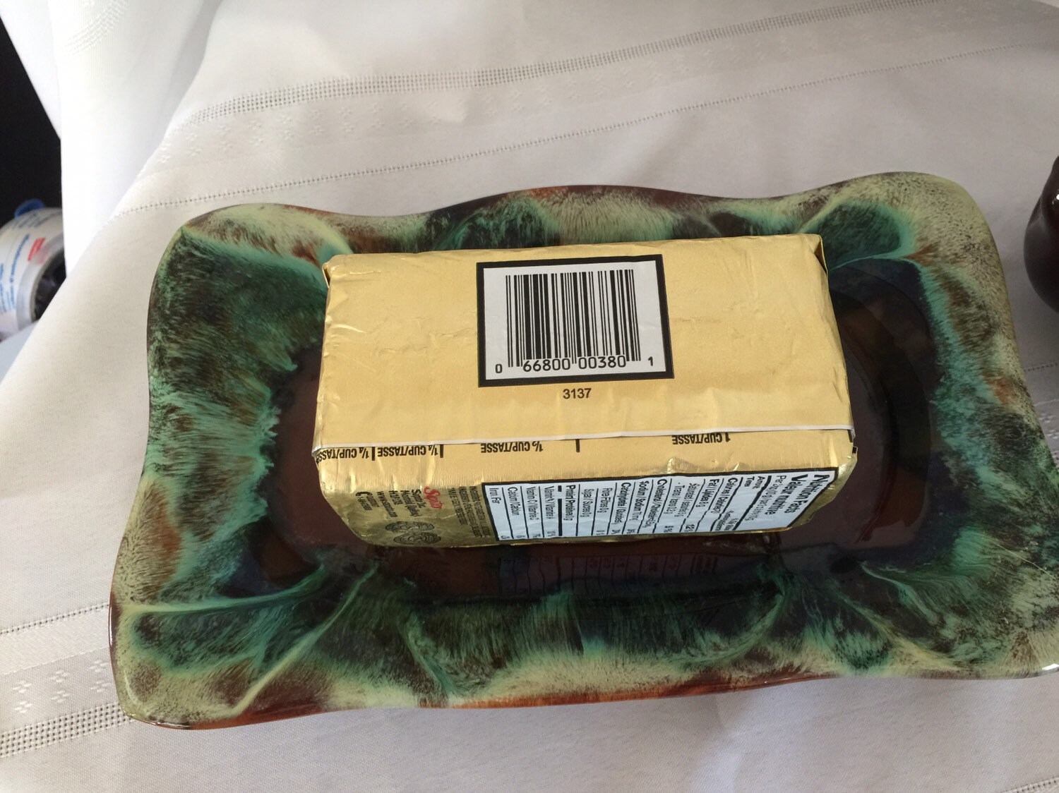 CCC Pottery Flame Glaze Cat Shaped Butter Dish , Rare Cat Figurine