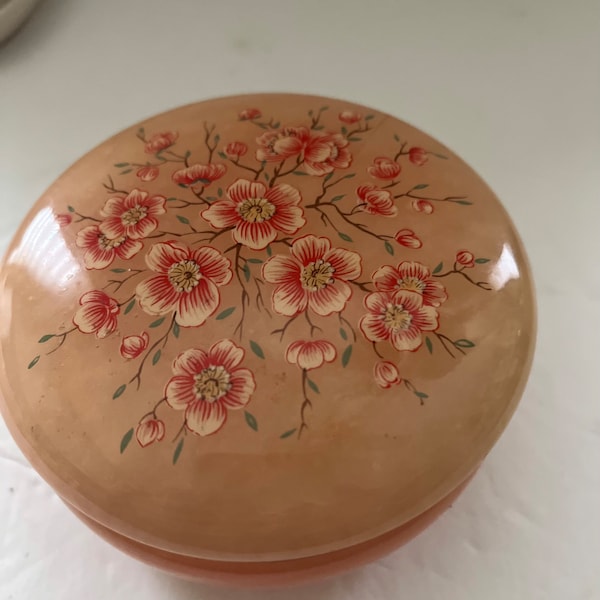 Vintage Alabaster Trinket Box, Made in Italy, Hand Carved Peach / Pink Trinket Box