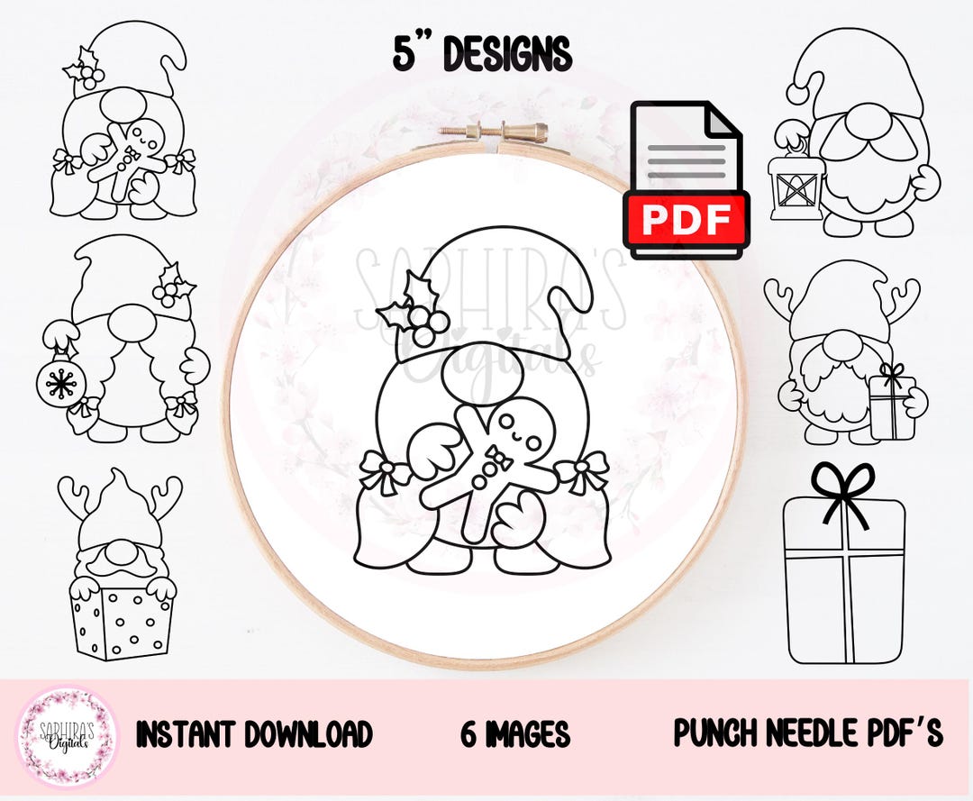 Gnome Christmas - Punch Needle PDF Pattern for Beginners - 5 Inches, 6 ...