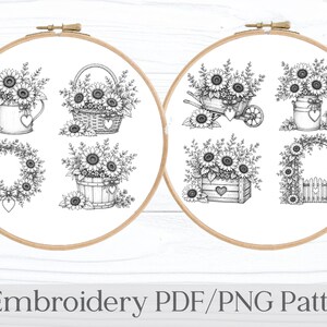 Sonnenblume Garten Stick und Stich Muster, DIY Handstickerei A4 PDF Download