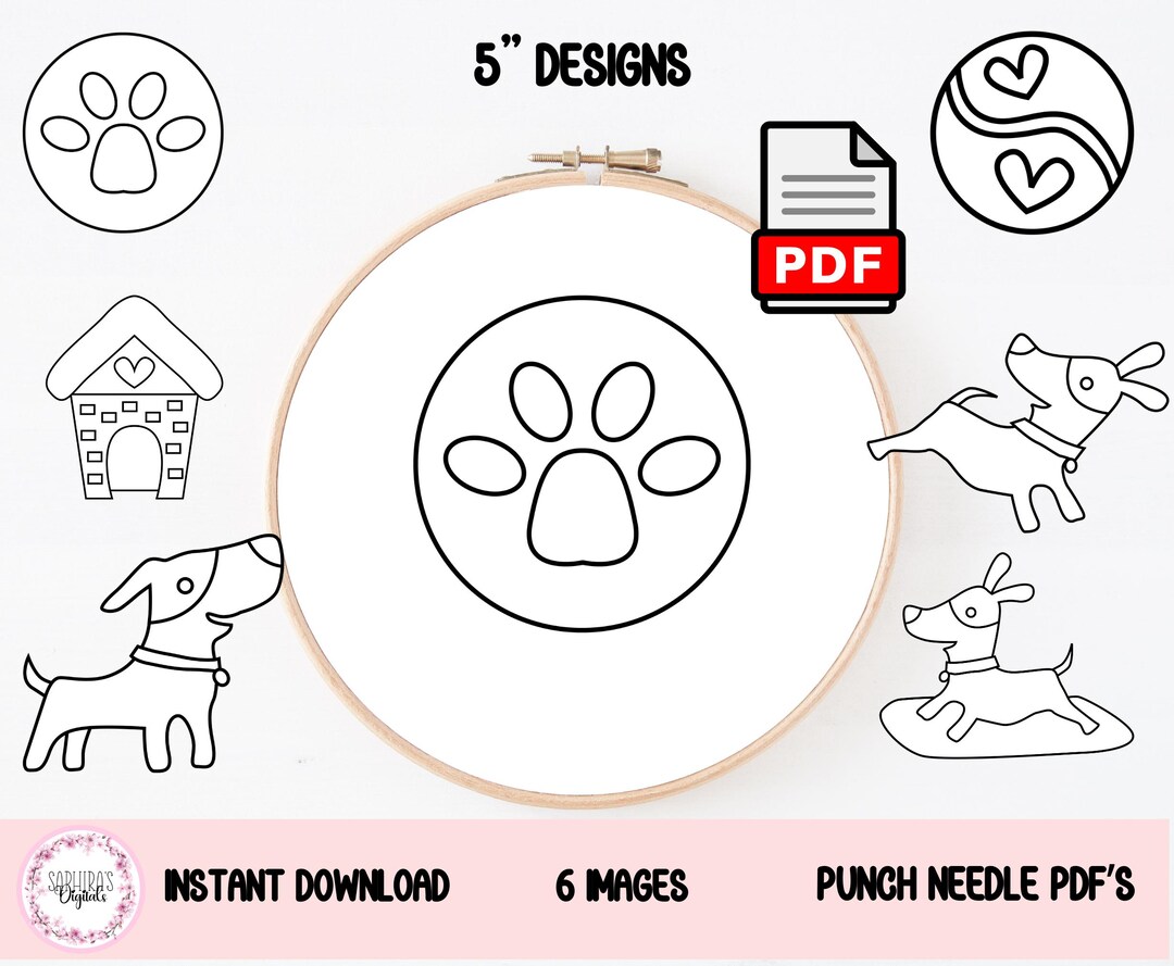 Puppies Doodles - Punch Needle PDF Pattern for Beginners - 5 Inches, 6 ...
