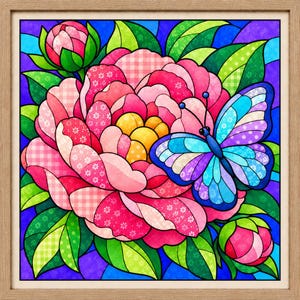 Kinusaiga-Muster mit Pfingstrosen und Schmetterlingen | 8x8 Stoffkunst (Digitaler Download)