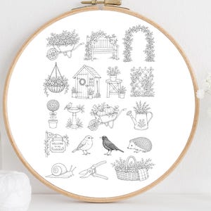 コテージガーデン刺繍スティック＆ステッチパターン、DIY手刺繍（A4 PDFダウンロード）