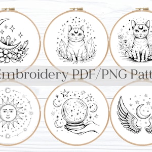 Celestial Embroidery Patterns, Stick and Stitch DIY, PNG & PDF