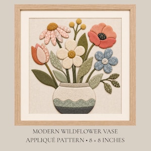 Modern Wildflower Vase Applique Pattern, Printable Beginner Fabric Art Template