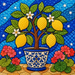 Lemon Tree Kinusaiga Pattern | 8x8 Fabric Art (Digital Download)