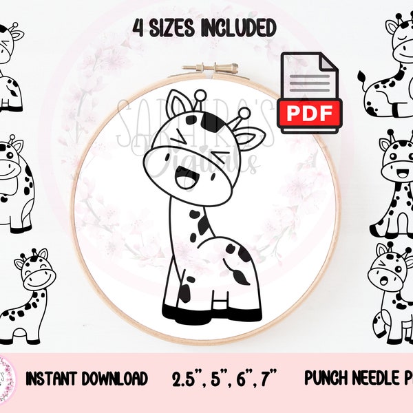 Giraffes - Punch Needle PDF Pattern for Beginners - In 4 Sizes, Instant Download Punch Needle Design