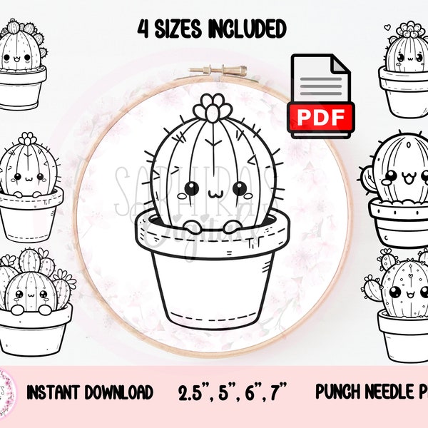 Cactus - Punch Needle PDF Pattern for Beginners - In 4 Sizes, Instant Download Punch Needle Design