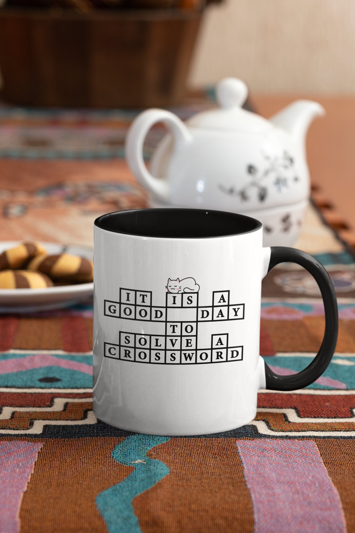 Tasse de Mots Croisés avec Une Tasse Café Mignon Chat/Croisés, Puzzle, Café, Cadeau Pour Lui, Elle.