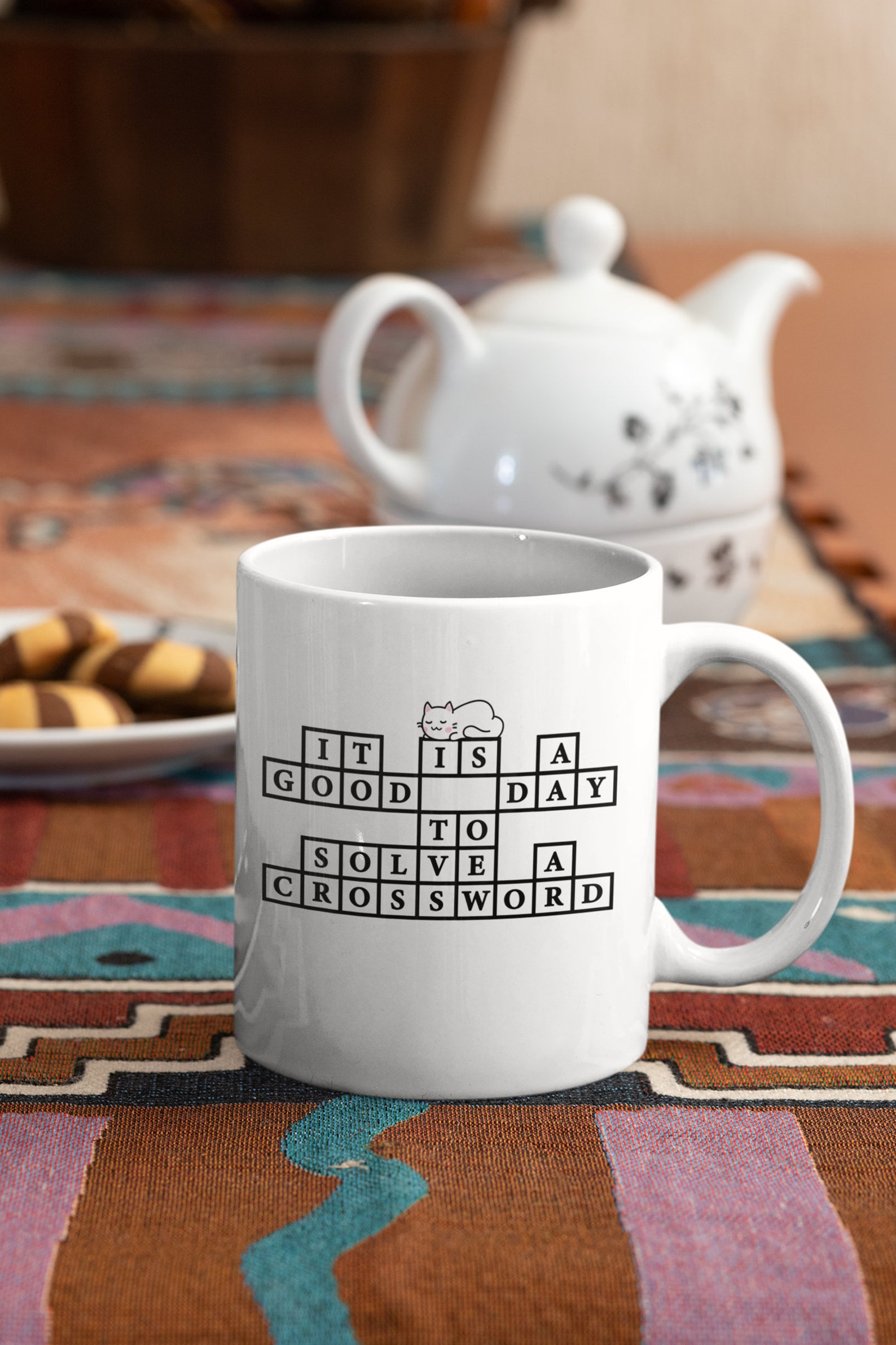 Crossword Mug With a Cute Cat / Crossword Coffee Mug Puzzle Etsy