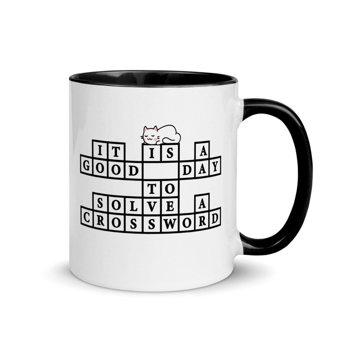Crossword Mug With a Cute Cat / Crossword Coffee Mug Puzzle Etsy