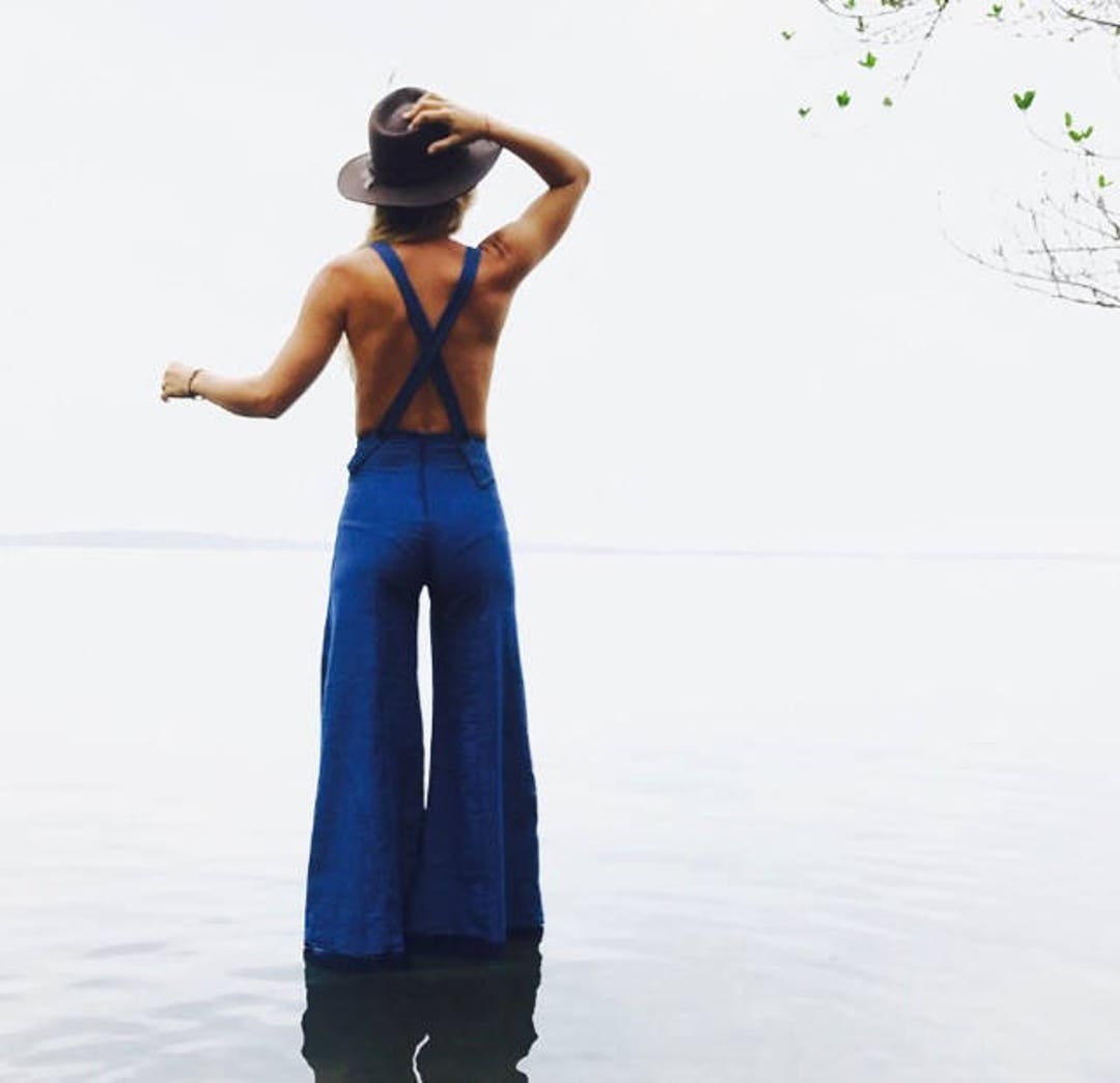 Pre-Order Beau Blue Checkered Pocket High Waist Wide Leg Overalls