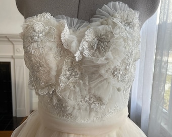 Short Mia Dress-Vintage lace and tulle creamy/white fall wedding dress