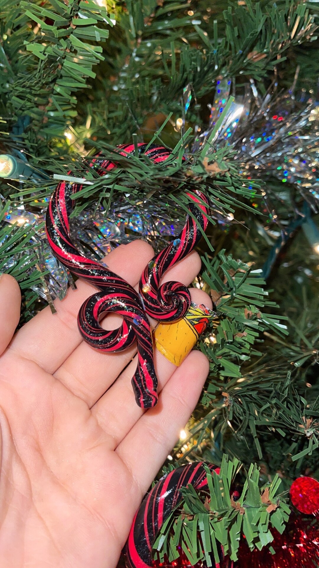 Pink & Black Candy Cane Snake/ Christmas Tree Peppermint Snake Decor